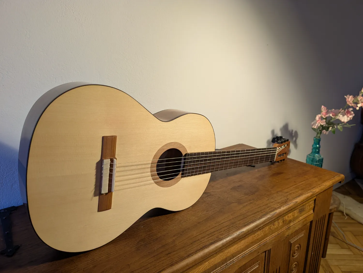 Asterion guitar nickel silver fret detail and action setup