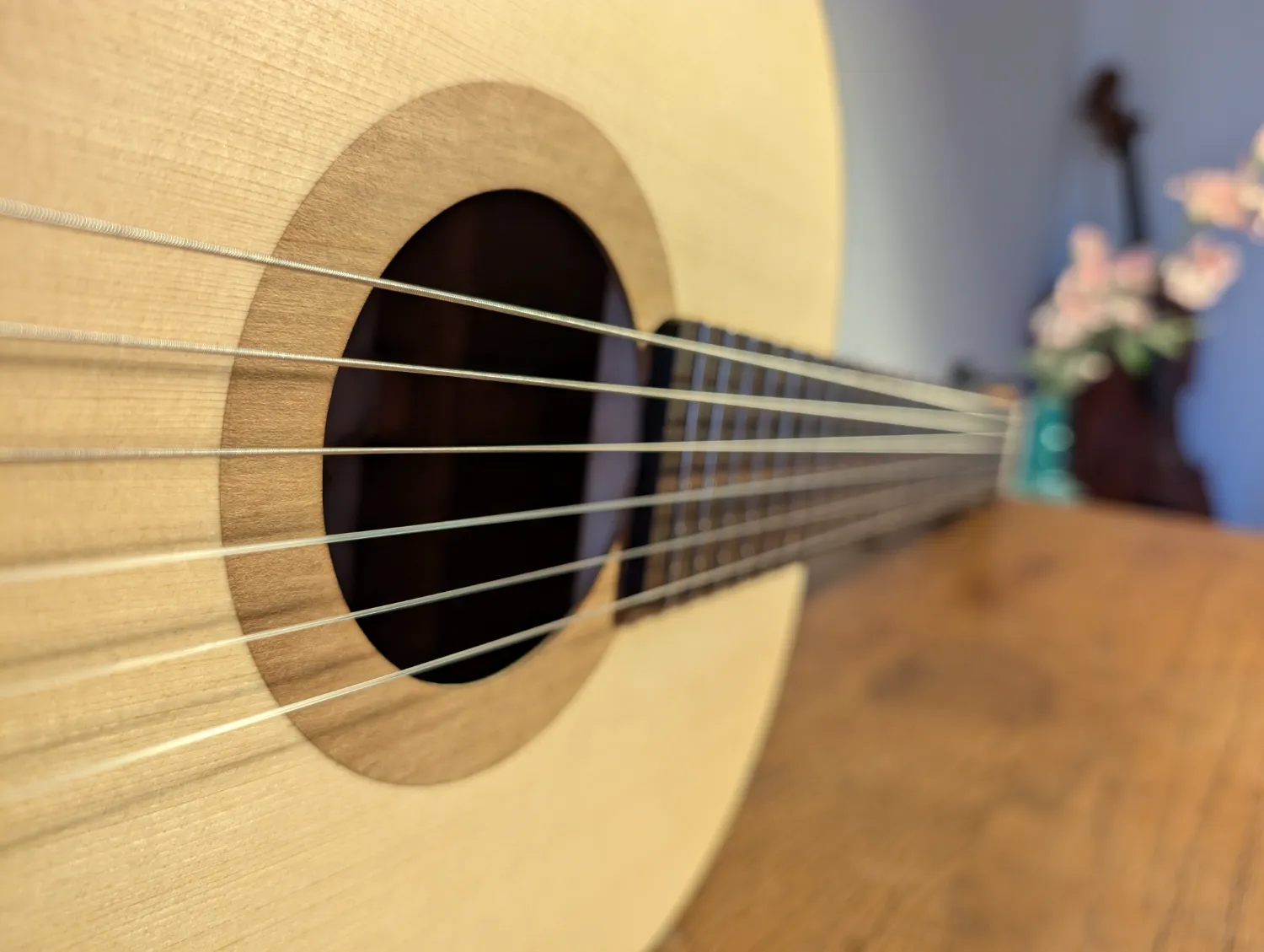 Asterion classical flamenco guitar upper bout and spruce top