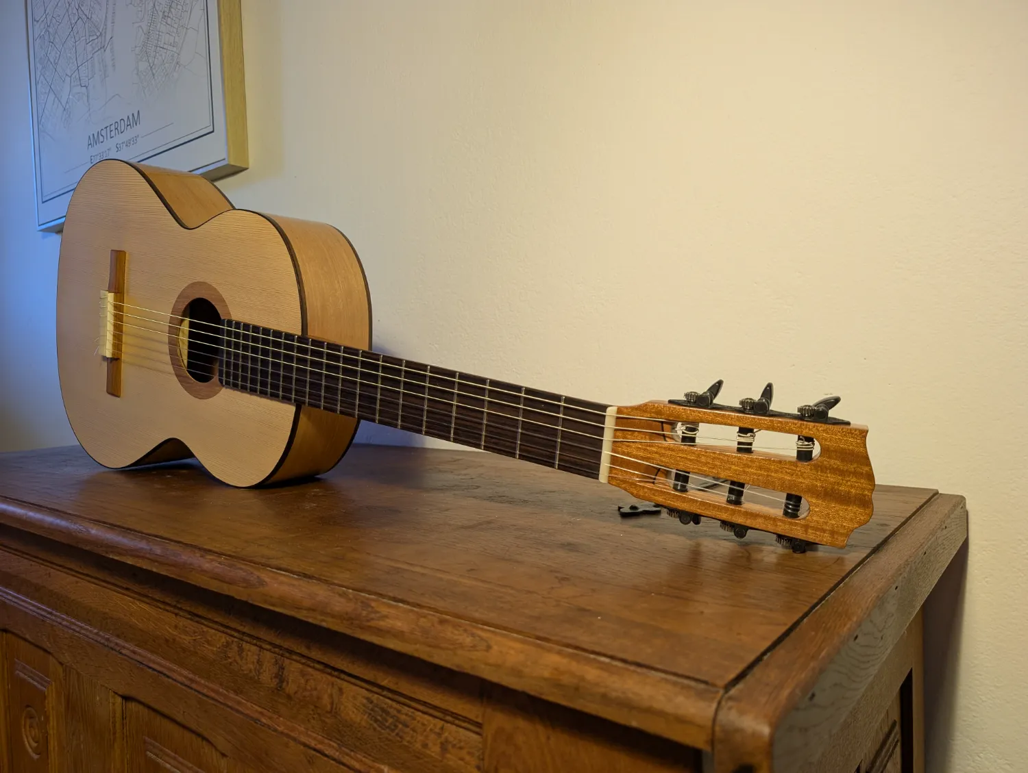 Asterion classical flamenco guitar body resonance chamber angle view