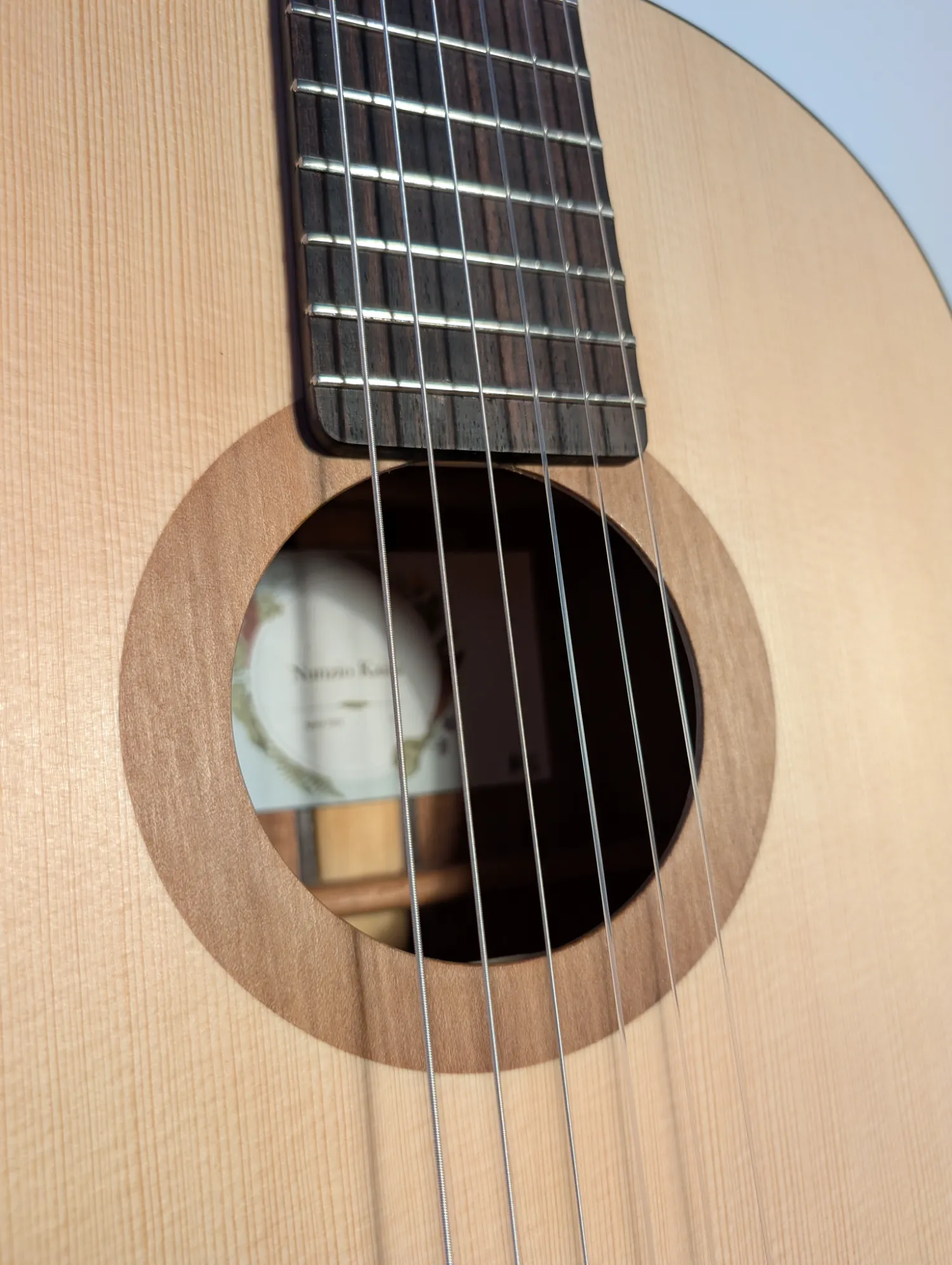 Asterion guitar Cypress rosette wood carving close-up