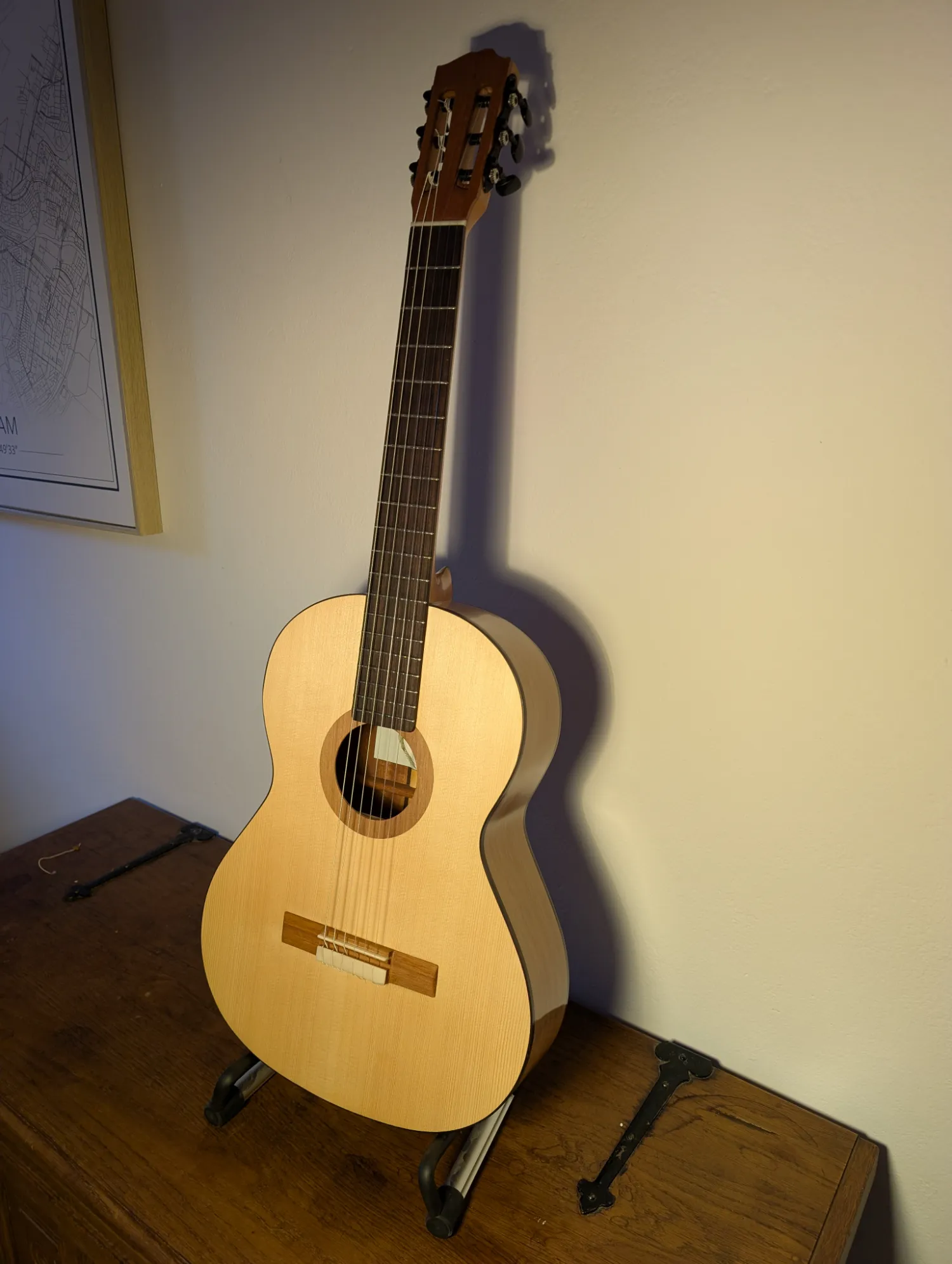Asterion classical flamenco guitar headstock and Ortega tuning machines