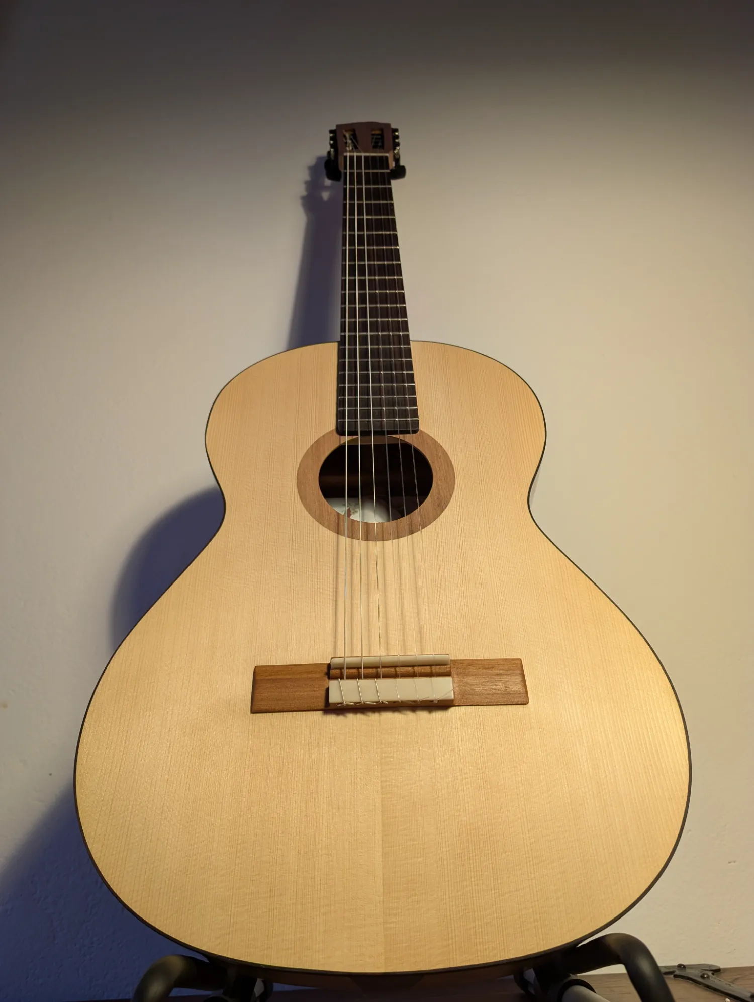 Asterion guitar hand-carved Cypress rosette and soundhole detail