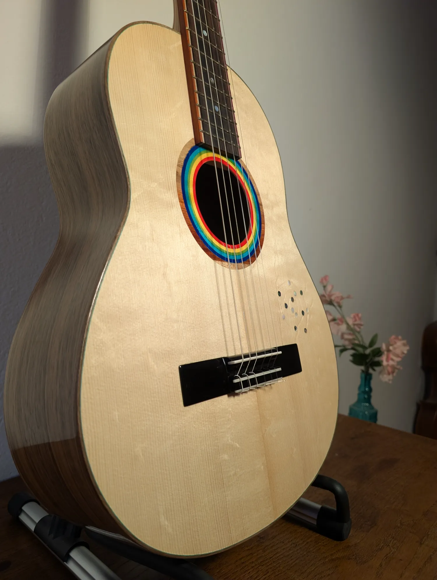 Pandora concert guitar rosette and soundhole detail