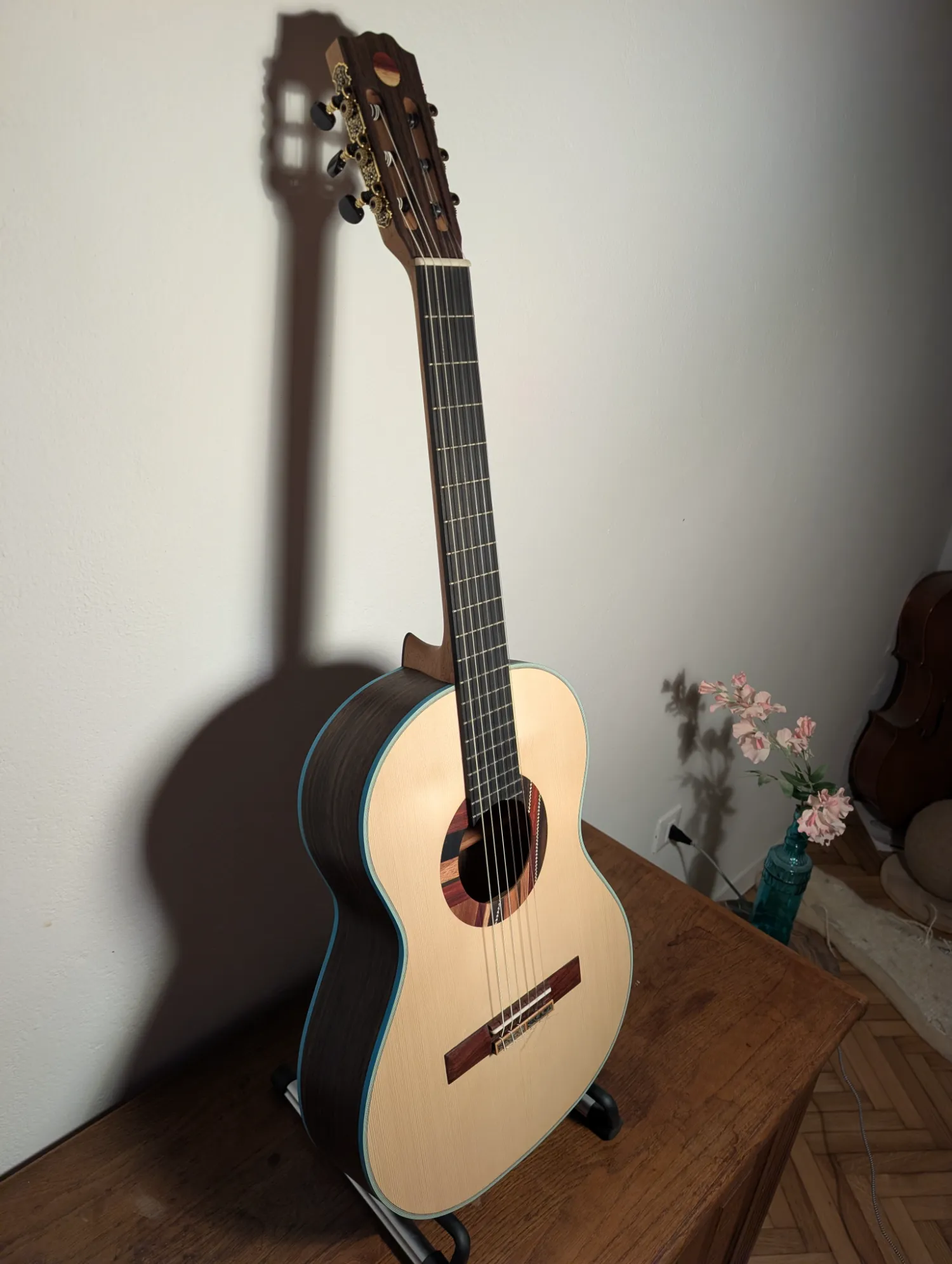 Ulysses concert guitar Italian spruce top detail