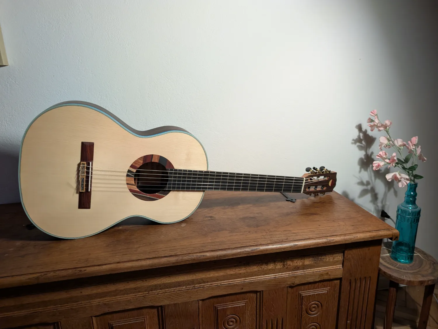 Ulysses Definitive Edition handmade guitar upper bout detail